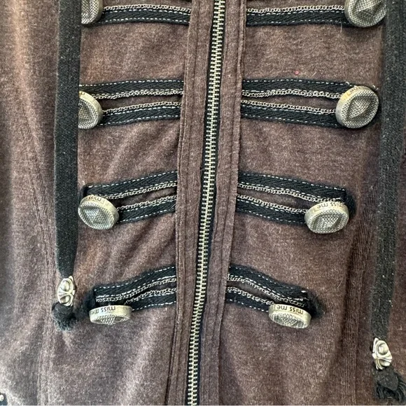 Y2K Miss Me Dark Plum Rhinestone Military Inspired Size M Zip Hoodie Bomber - Picture 4 of 6